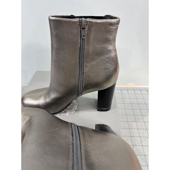 Preston & York Olina Pewter Leather Ankle Boots 7.5 M Side Zipper Block Heel - Picture 6 of 8